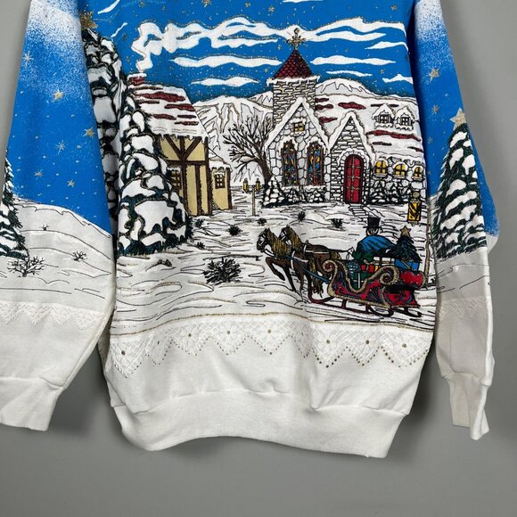 Nutcracker Vintage Textured Christmas Scene Sweater Winter Art USA Women's Sz. M - Picture 3 of 7